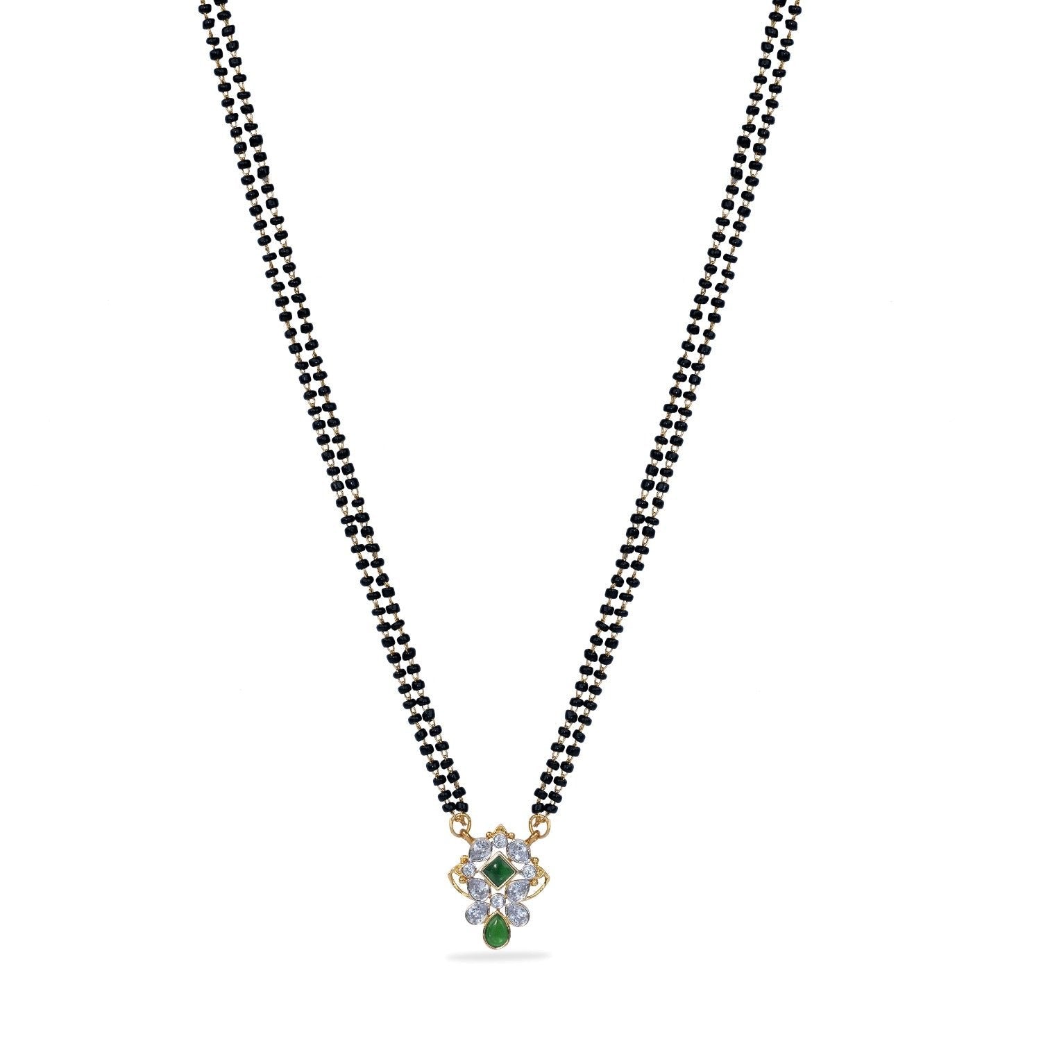 Buds Floral CZ White Green Black Beads Necklace Buds Floral CZ White Green Black Beads Necklace
