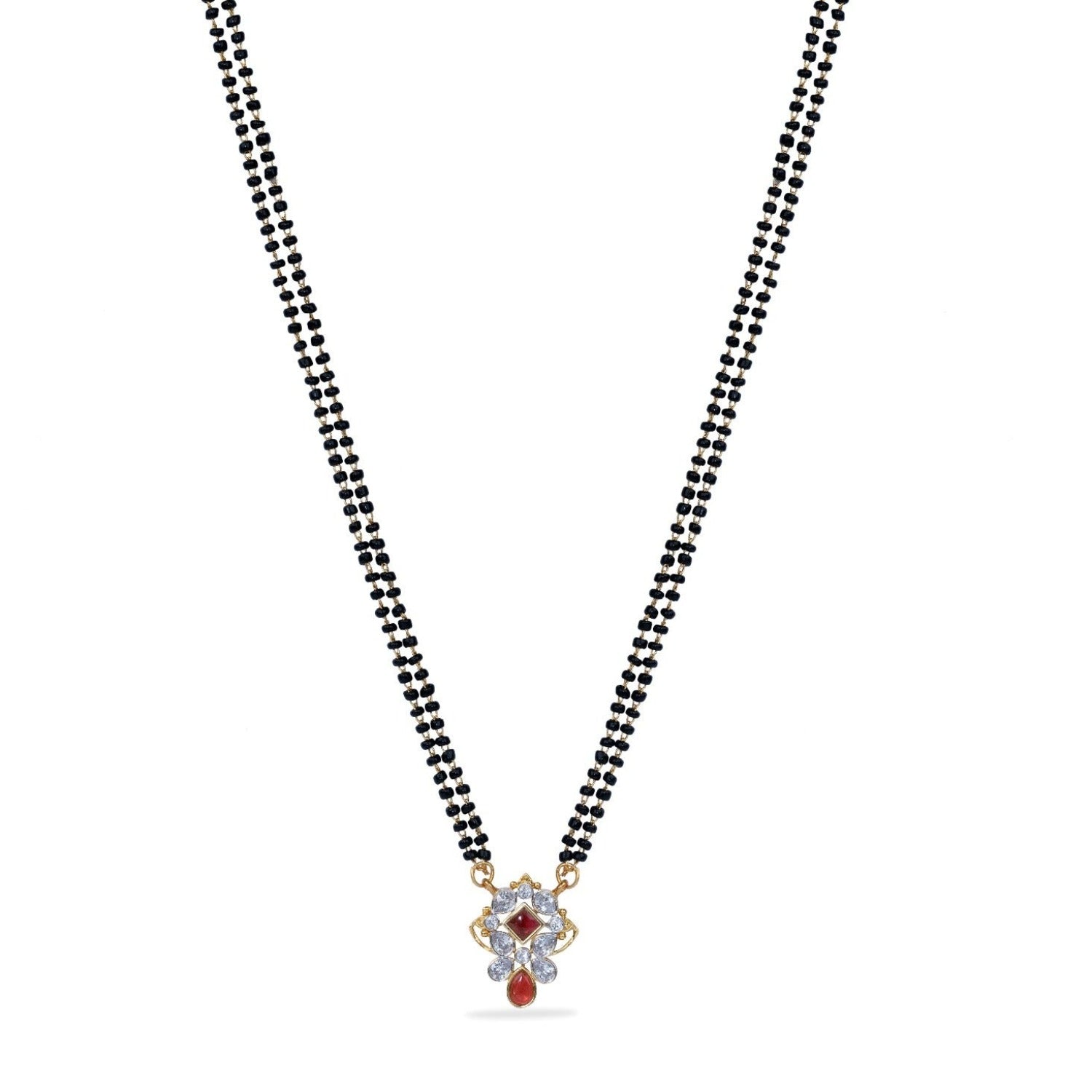Buds Floral CZ White Red Black Beads Necklace Buds Floral CZ White Red Black Beads Necklace