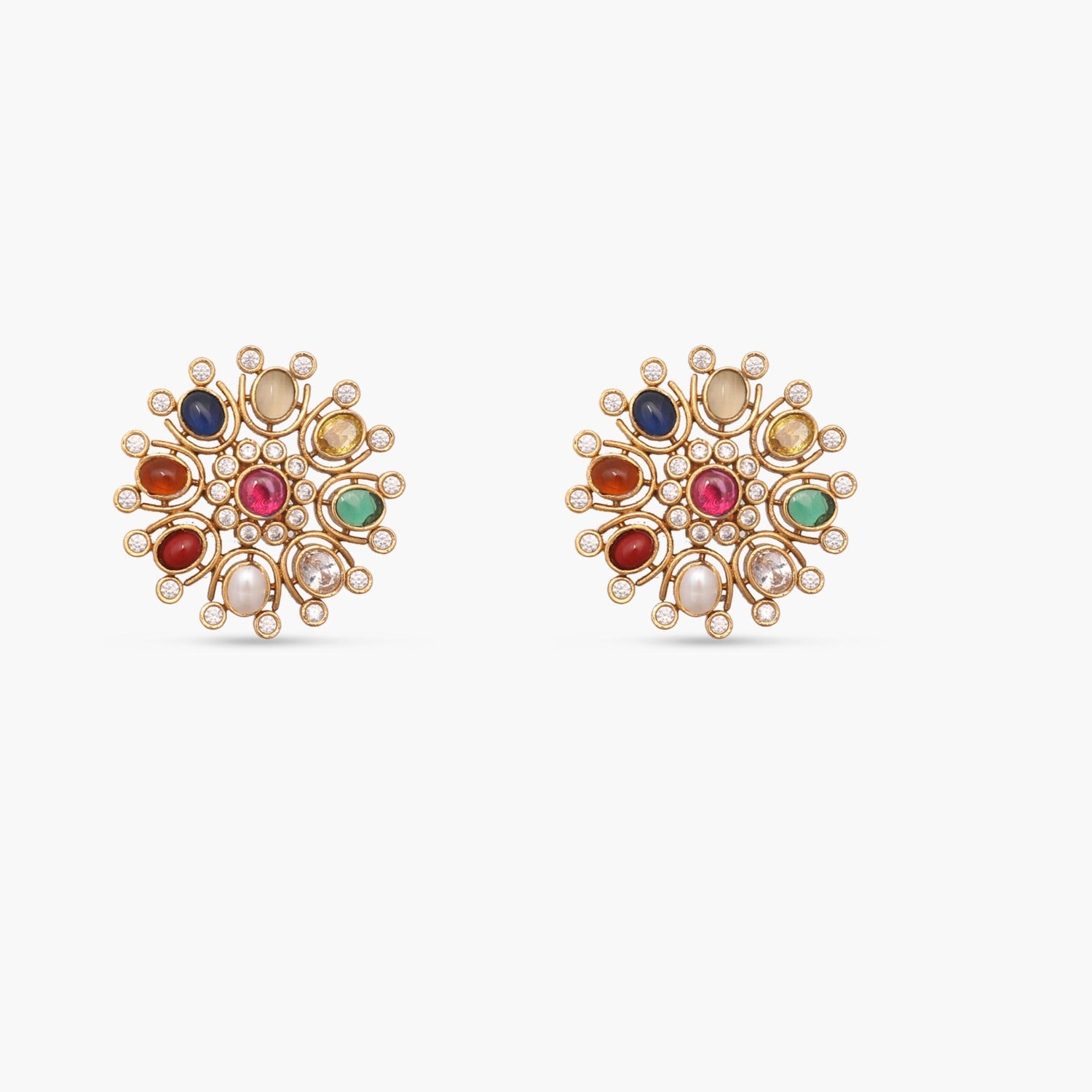 Navaratna Floral Stud Earrings