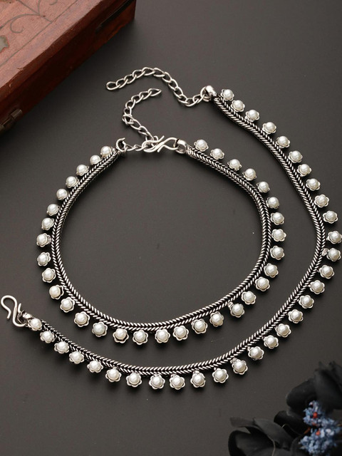 Sangria Set of 2 Silver-Plated Pearl Anklets