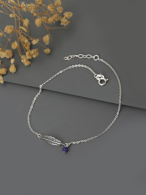 VANBELLE Oxidised Silver-Plated Blue Beaded Anklet