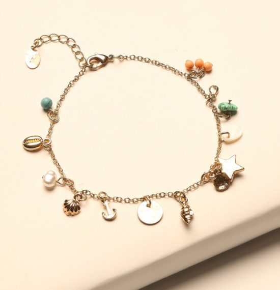 Accessorize London Women Multicoloured Gold-Plated By The Sea Charm Anklet