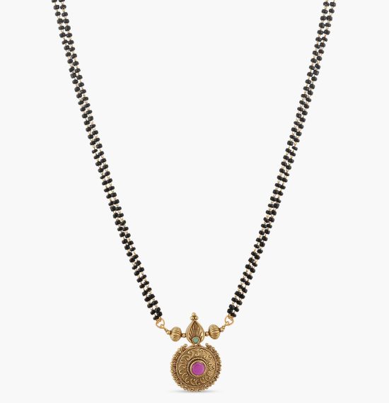 Anaya Antique Red Green Kempu Black Bead Necklace