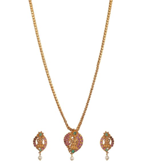 Antique Gold Plated Jivika CZ Pendant Earrings Set