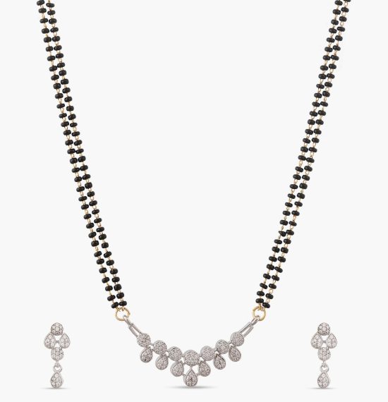 Aura CZ White Black Beads Necklace Set