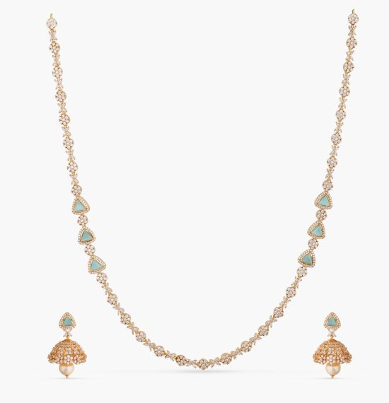 Floral Delicate CZ Long Necklace Set