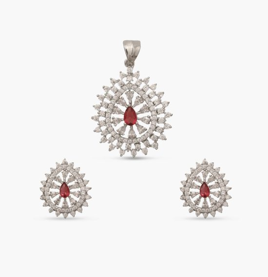 Mia Red Nakshatra CZ Pendant Set