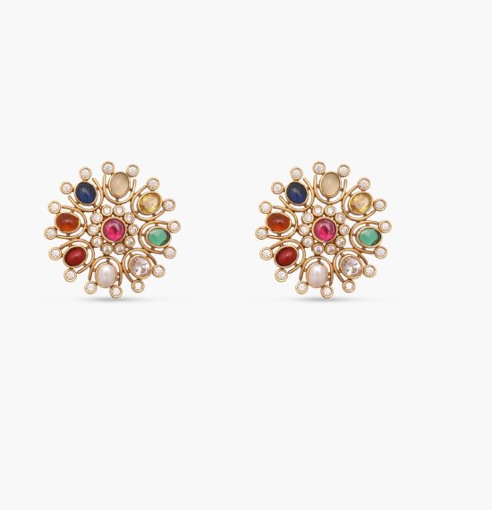 Navaratna Floral Stud Earrings