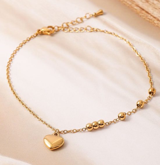 Rubans 18K Gold Plated Stainless Steel Tarnish-Free Waterproof Demi-Fine Heart Anklet