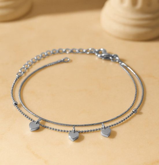 Rubans Tarnish-Free Waterproof Layer Heart Beaded Anklets