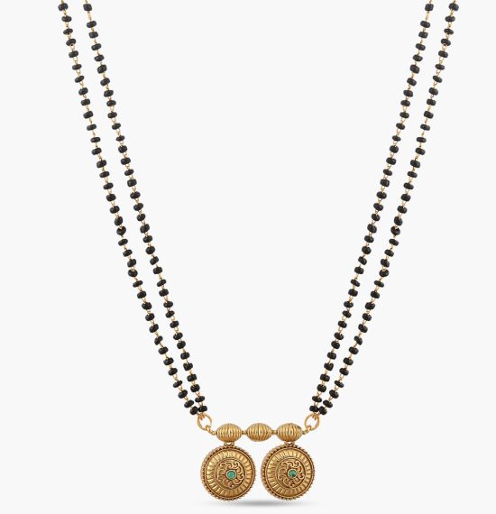 Samprada Antique Green Kempu Black Bead Necklace