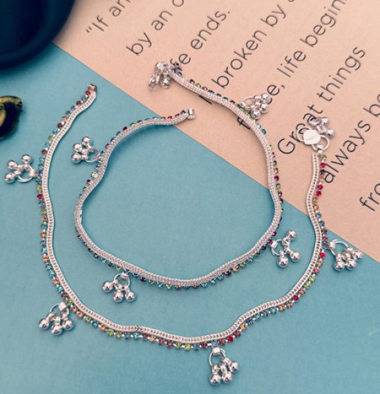 Sangria Set Of 2 Silver-Plated Beaded Anklets