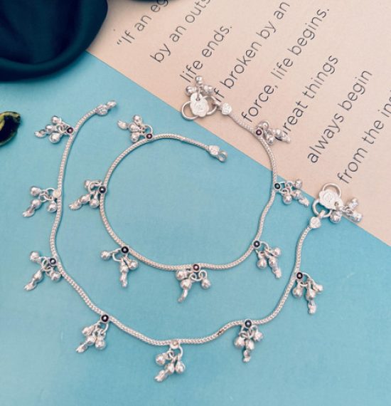 Sangria Set Of 2 Silver-Plated Beaded Anklets