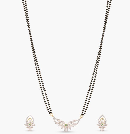 Shreeya CZ White Green Black Beads Necklace Set