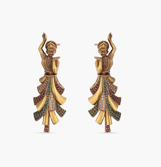 Sparkling Dancing Lady CZ Antique Earrings