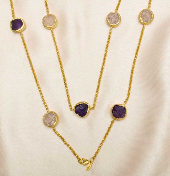 The Alternating Amethyst Rose Quartz Gold Necklace